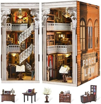 MiniCity Book Nook Kit, DIY Dollhouse Booknook, Book Nook Miniature Kit for Bookshelf Insert Decor Crafts for Adults Teen Halloween, 3D Wooden Puzzle with Led Light (Law Library) by MiniCity