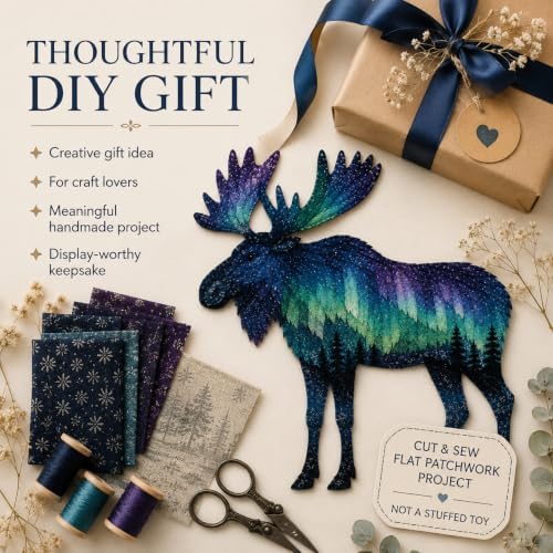 Northern Lights Animal Embroidery Kit DIY Fabric Patchwork Craft Set (ELK) - Image 4