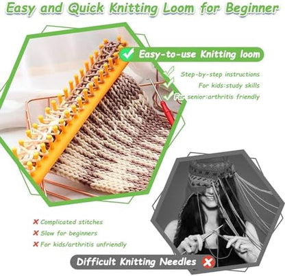 Katech 3 pcs Rectangle Knitting Looms Kit Sparse Pegs Loom Knitter Different Sizes Colorful Plastic Weaving Looms Set DIY Yarn Weaving Kits with a Crochet Hook and Needle (Color is Random) - Image 3