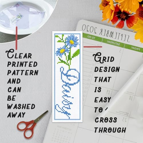 BEUNITONE 6 PCS Cross Stitch Bookmark Kit for Adults Beginners,Text and Flowers Pre-Printed Cross Stitch,DIY Stamped Embroidery Bookmark Kits,with Instructions,Craft Kit for Book Lovers 8.5''x3'' - Image 3