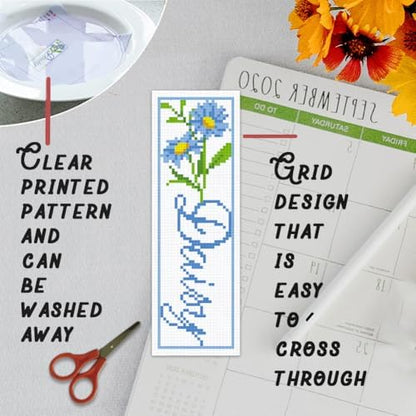BEUNITONE 6 PCS Cross Stitch Bookmark Kit for Adults Beginners,Text and Flowers Pre-Printed Cross Stitch,DIY Stamped Embroidery Bookmark Kits,with Instructions,Craft Kit for Book Lovers 8.5''x3'' - Image 3
