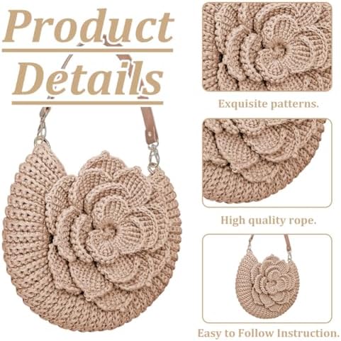 FREEBLOSS DIY Crochet Bag Making Kit Crochet Starter Kit with Video Tutorial PU Leather Handle Handmade Shoulder Bag Set for Beginners Birthday Gift Beige - Image 3