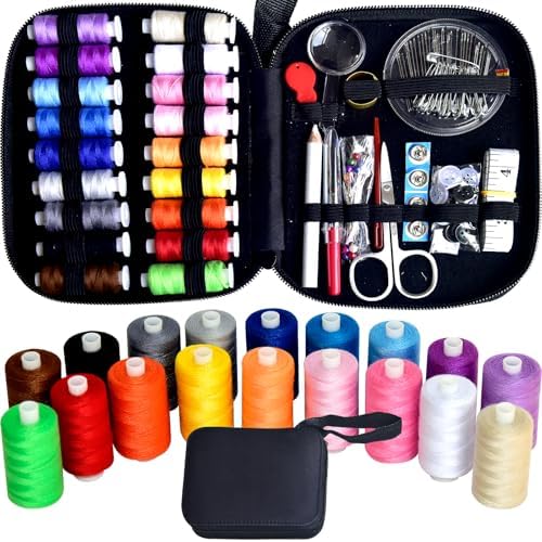 Sewing Kit with Case Portable Sewing Supplies for Home Traveler, Adults, Beginner, Emergency, Contains 18 Sewing Thread, Scissors, Needles, Measure etc by LE+PAON