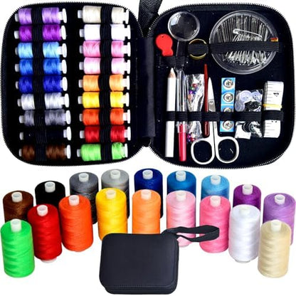 Sewing Kit with Case Portable Sewing Supplies for Home Traveler, Adults, Beginner, Emergency, Contains 18 Sewing Thread, Scissors, Needles, Measure etc by LE+PAON