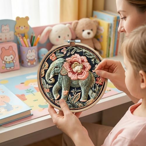 SCECALA 4 Pack Elephant Floral Embroidery Kit for Beginners - Image 3