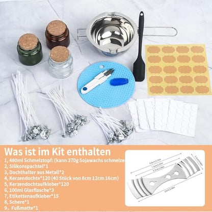 NPFVKSA Candle Making Kit, 120 Candle Wicks, 480ml Wax Melting Pot, 120 Wick Stickers,3 Candle Jars,2Candle Wick Holders,Candle Making Kit for Adults - Image 3