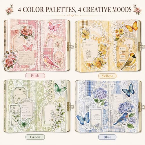 400-Piece Vintage Floral Scrapbook Kit, Paper & Stickers, 4 Color Themes - Image 4