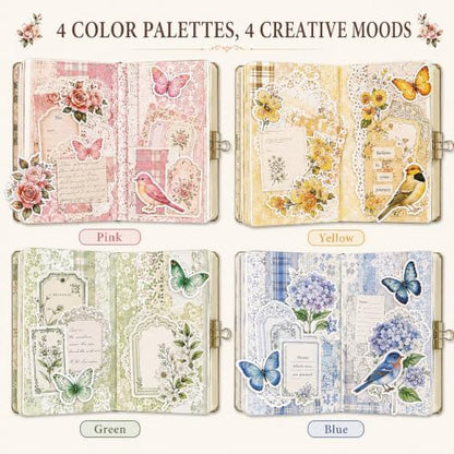 400-Piece Vintage Floral Scrapbook Kit, Paper & Stickers, 4 Color Themes - Image 4