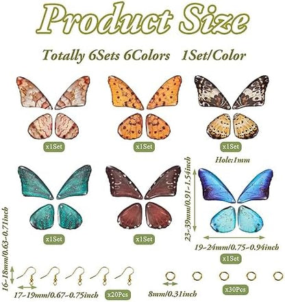 FASHEWELRY 24Pcs Resin Butterfly Wing Charms Insects Wing Charms 6 Colors Fairy Feather Pendants with Jump Rings Earring Hooks for Crafts Jewelry Making - Image 6
