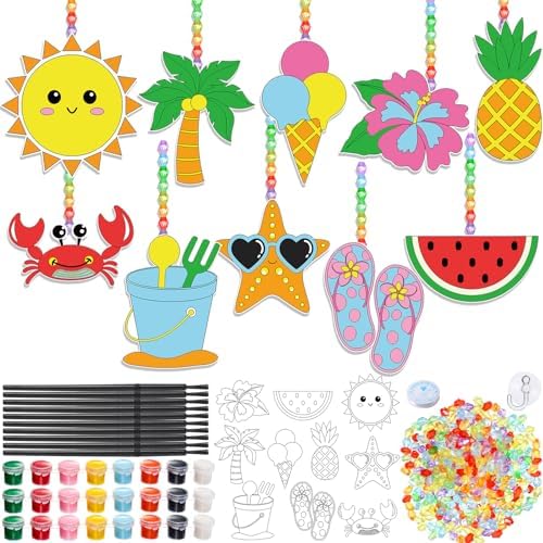Dunzoom 30 Set Summer Window Art Suncatchers Kits Summer Beach Fruit DIY Suncatchers Craft Kits Make Your Own Paint Ornaments for Boys Girls Craft Painting Art Activity by Dunzoom