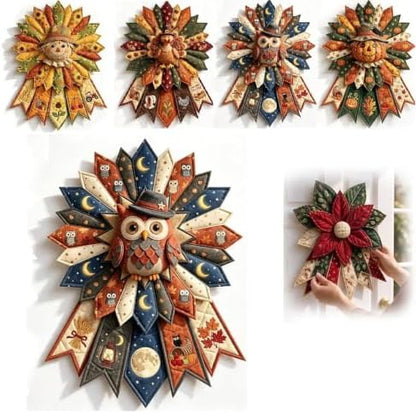 TREBIN 2026 DIY Quilted Halloween Pumpkin Door Hanger Kit, Wreath Patchwork Bow Sewing Kit, Fabric Sewing Craft for Adults & Beginners, Fall Wall Decor, Seasonal Holiday Gift (Owl) - Image 6