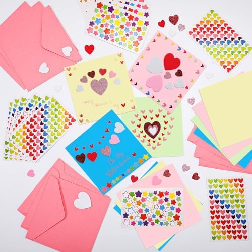 Zonon 16 Pack Valentines Crafts DIY Card Valentines's Day Kits Foam Heart Sticker Craft DIY Kits Envelopes Cards Set for Exchange Gifts (Colorful) - Image 4