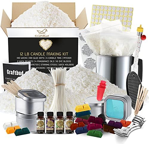 Soy Candle Making Kit for Adults, Candle Making Supplies Kit for Adults & Kids, 12Lb Soy Wax for Candle Making, Complete DIY Candle Making Kit for Adults Includes Wax Melter, Candle Wicks, Dyes & More by CraftBud