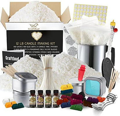 Soy Candle Making Kit for Adults, Candle Making Supplies Kit for Adults & Kids, 12Lb Soy Wax for Candle Making, Complete DIY Candle Making Kit for Adults Includes Wax Melter, Candle Wicks, Dyes & More by CraftBud