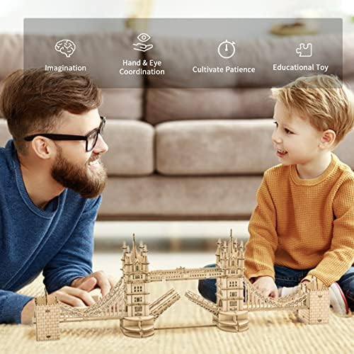 ROBOTIME 3D Puzzle Wooden Craft Kits with LED Light DIY Tower Bridge Construction Model Kit to Build for Teens Brain Teaser Puzzle Home Decor Birthday Gifts - Image 5
