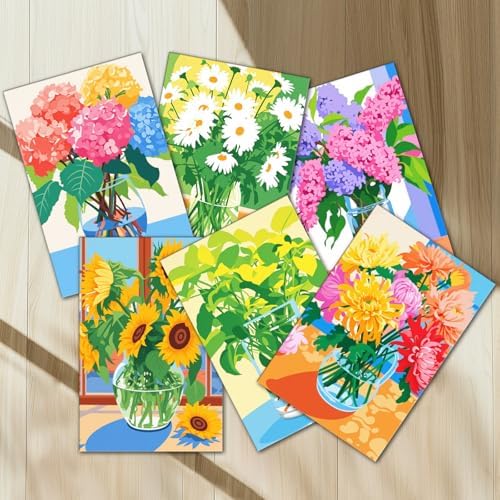 Colorful Flowers Paint by Number for Adults, Hydrangea in Glass Vase DIY Oil Painting Kits on Canvas and Acrylic Pigment, 6 Packs Adults Paint by Numbers for Gift Home Decor 8x12 Inch (Frameless) - Image 5
