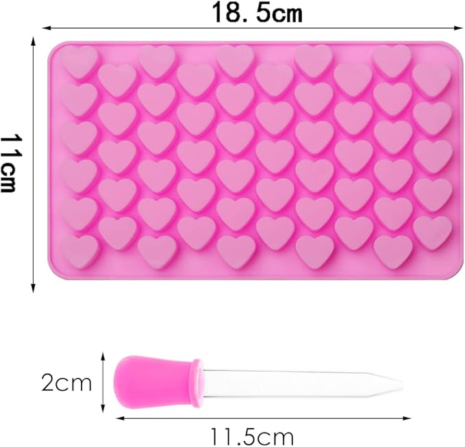 Pimoys Silicone Moulds for Wax Melts with Dropper 55 Heart Mould Sweet Moulds Mini Candy Molds Silicone Shape for Love Chocolate Soap Jelly Melts Gummy DIY