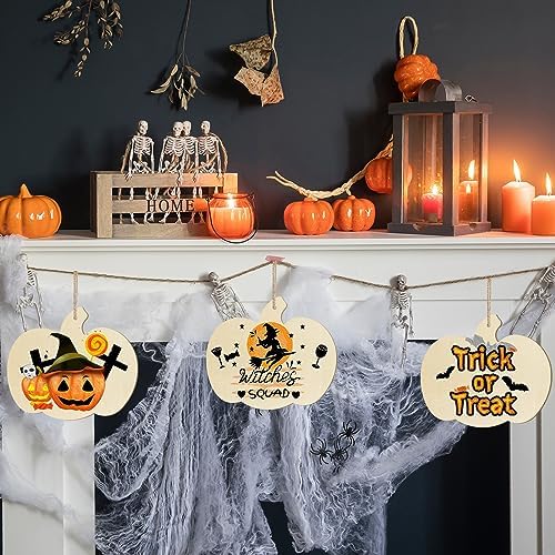 Large Size 7inch Wooden Halloween Thanksgiving Ornaments to Paint, DIY Blank Unfinished Pumpkin Wood Discs Ornament for Crafts Hanging Autumn Decorations 10PCS - Image 6