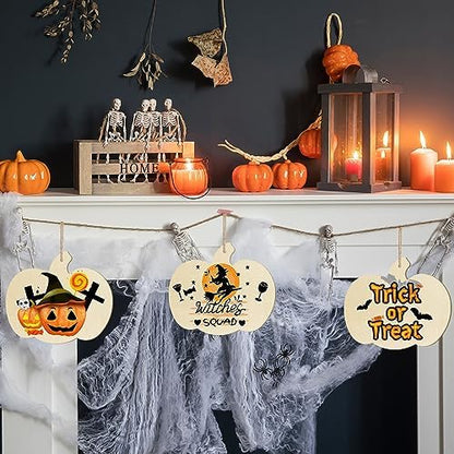 Large Size 7inch Wooden Halloween Thanksgiving Ornaments to Paint, DIY Blank Unfinished Pumpkin Wood Discs Ornament for Crafts Hanging Autumn Decorations 10PCS - Image 6