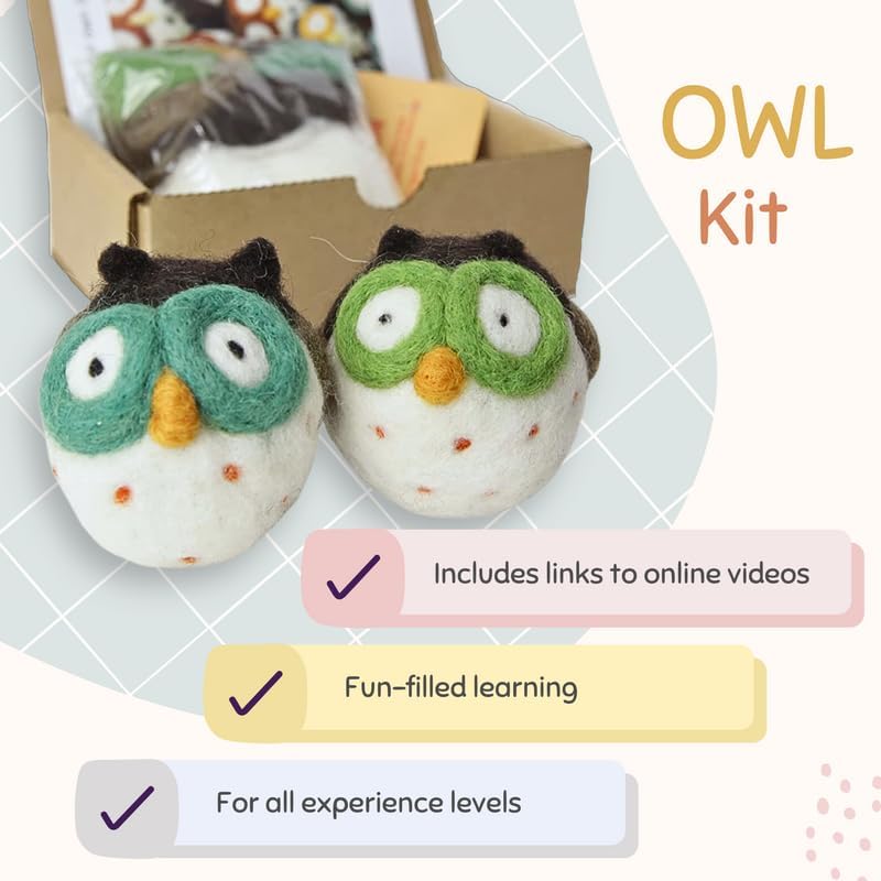 Woolbuddy Needle Felting Bundle – Owl Felting Kit for Beginners + 24 Vibrant Merino Wool Colors – Complete Wool Roving & Animal Craft Set for Needle Felting, Wet Felting & DIY Projects - Image 5