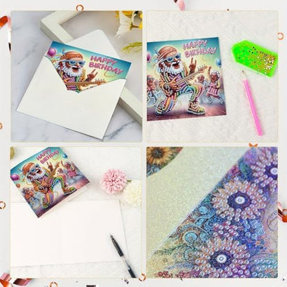 Tontut 6 Pieces Diamond Art Painted Greeting Cards, Trendy Music Elderly 5D DIY Special Shape Diamond Card Creative Gifts, Christmas Thanksgiving Greeting Cards Congratulation - Image 5