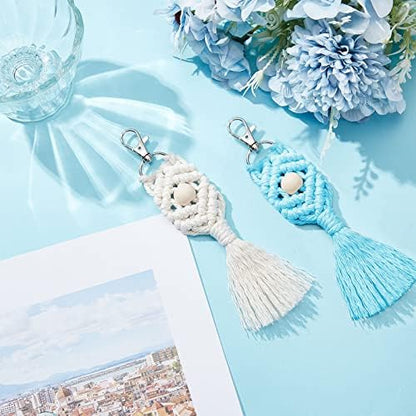 INFUNLY 8 Set DIY Macrame Keychain Kits for Adults Beginner Macrame Cord Knotting Kit Boho Macrame Tassel Keychain with Instruction for Car Key Purse Phone Wallet Charm - Image 2