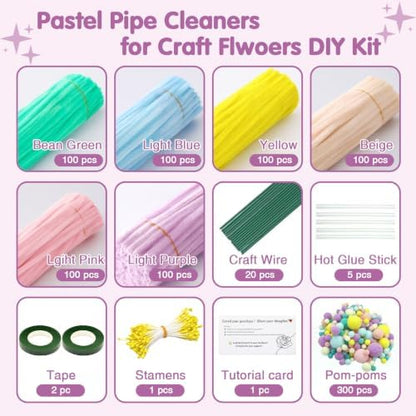 AHAMETON 620Pcs Macaron Color Pipe Cleaners Flower Kit,Chenille Stems Craft - Image 2