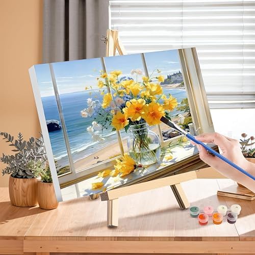 Vase Flower Paint by Numbers for Adults with Framed Canvas - Wooden Easel - Image 3