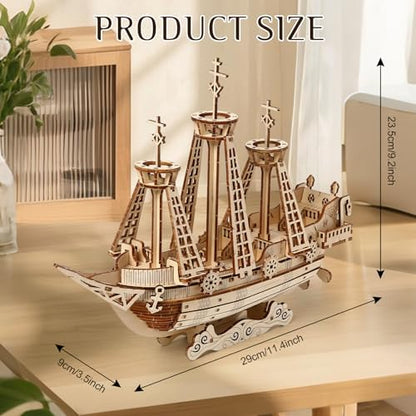 3D Wooden Puzzles for Adults, DIY Ship Model Building Kit - Image 2