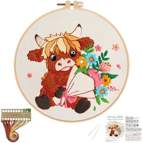 Nuberlic Highland Cow Embroidery Kit for Beginners by Nuberlic