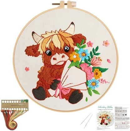 Nuberlic Highland Cow Embroidery Kit for Beginners by Nuberlic