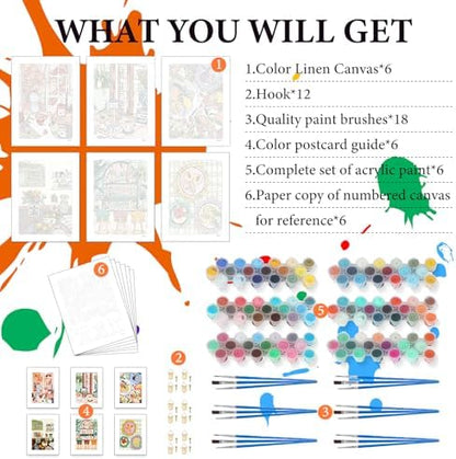 Fountor 6 Pack Paint by Numbers Kit for Adults Beginner Coffee, 10x14 Inch - Image 6