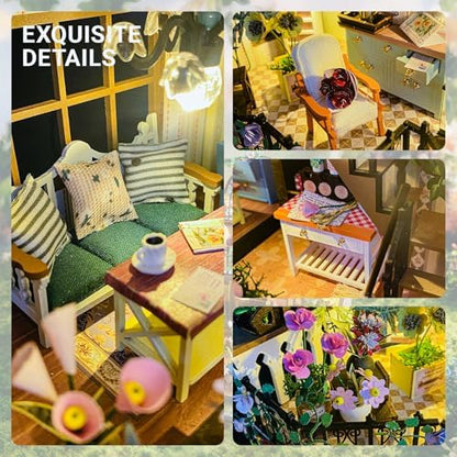 DIY Miniature House Kit, Fairy Dollhouse for Adults to Bulid,Tiny Home Making Kit with Wooden Furniture and LED, Halloween Decoration for Family and Friends (Darcy Flower House) - Image 3
