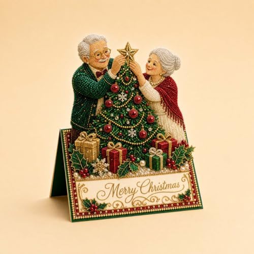 Christmas Diamond Art Greeting Cards Kit for Adults, 6 Pcs DIY Diamond Painting Christmas Cards with Envelopes, 3D Pearl Rhinestone Santa Claus and Grandma Card Making Craft, Handmade Holiday Gifts - Image 3