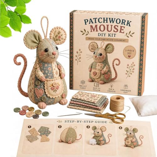 Patchwork Mouse DIY Kit, Handmade Sewing Craft Set,Cute Mouse Ornament DIY Kit,with Floral Fabric, Stuffing, Buttons, for Adults, Beginners,Gift for Birthdays, Holidays (C) by Unknown