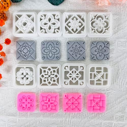 Xaekicr 8PCS Tile Pattern Polymer Clay Cutters Set – Mediterranean Geometric Clay Cutters and Textured Molds, Clay Tools for Polymer Clay Jewelry and Crafts - Image 3