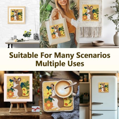 Doodlream Mouse with Flower Needle Kit for Beginner, 9.4"x 9.4" Cute Forest Animal Punch Stitching Craft Set, Color DIY Embroidery Starter with Printed Frame, Instruction, Threader, Yarn, Pinch Needle - Image 5