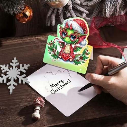 DIY Diamond Art Painting Greeting Card Creative Holiday Blessing 3D Folding Set Stationery Ornament Present Handmade-Christmas Pterosaur - Image 7