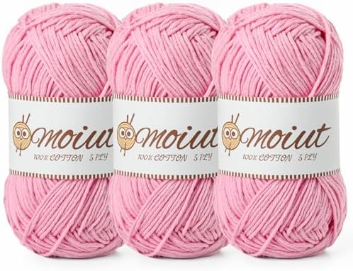3 Pack Cotton Yarn for Crocheting, Baby Yarn for Crocheting Soft, 393yds / 5.29oz Fluffy Amigurumi Crochet Yarn, 5 Ply 100% Milk Cotton Yarn for Puzzle、Socks、Clothes(3 Deep Pink) by OMoiut