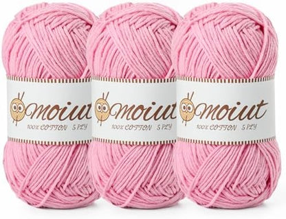 3 Pack Cotton Yarn for Crocheting, Baby Yarn for Crocheting Soft, 393yds / 5.29oz Fluffy Amigurumi Crochet Yarn, 5 Ply 100% Milk Cotton Yarn for Puzzle、Socks、Clothes(3 Deep Pink) by OMoiut