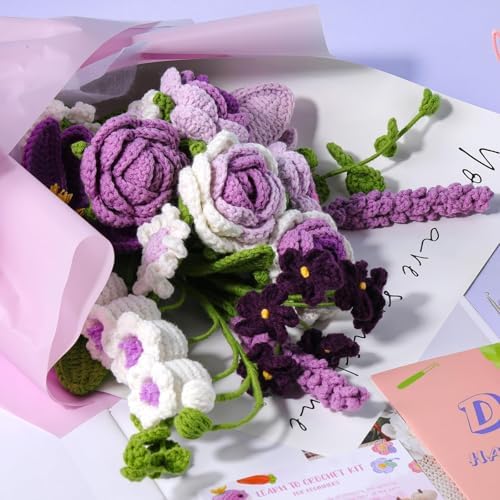 Iuuidu Crochet Kit for Beginners, Flower Bouquet Crochet Kit Rose Purple - Image 5