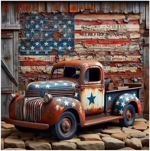 Tiwabb American Truck Flag Stamped Cross Stitch Kits for Adults Beginners by DIYHomeDecor