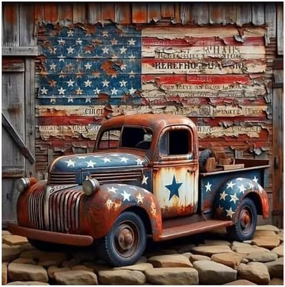 Tiwabb American Truck Flag Stamped Cross Stitch Kits for Adults Beginners by DIYHomeDecor