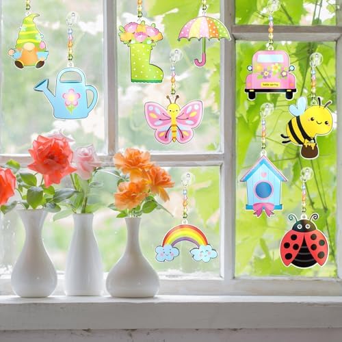 Dunzoom 30 Set Spring Craft Kit Suncatchers Kit DIY Flower Butterfly Suncatchers Kit Make Your Own Paint Sun Catcher Ornaments for Spring Window Art Craft Painting Activity - Image 5