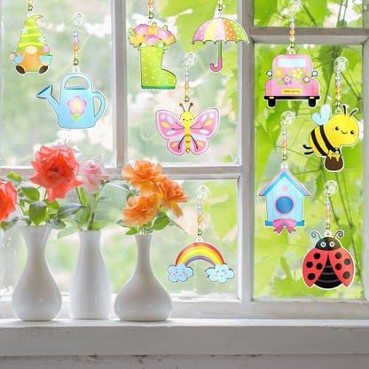 Dunzoom 30 Set Spring Craft Kit Suncatchers Kit DIY Flower Butterfly Suncatchers Kit Make Your Own Paint Sun Catcher Ornaments for Spring Window Art Craft Painting Activity - Image 5
