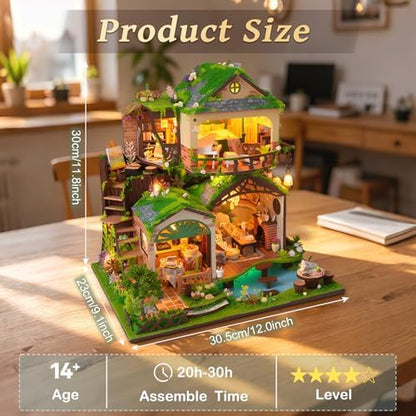 Dollhouse Kit, DIY Miniature House Kit w/LED for Adults, Forest Treehouse - Image 2