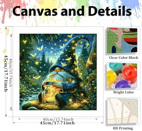 Gnome Paint by Numbers Kit for Adults, Adult Paint by Number Kits 16x16 in - Image 4