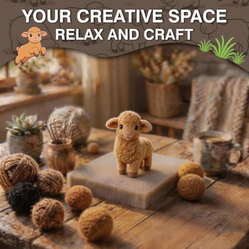 FACE N FACE DIY Needle Felting Kit Cute Golden Yellow Lamb Standing – Needle Felting Starter Kit with Fiber Roving, Needles, Felting Pad & Instructions | Felted Farm Animal Kit for Beginners Adults - Image 6