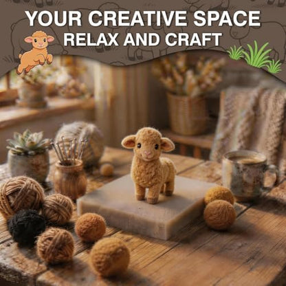 FACE N FACE DIY Needle Felting Kit Cute Golden Yellow Lamb Standing – Needle Felting Starter Kit with Fiber Roving, Needles, Felting Pad & Instructions | Felted Farm Animal Kit for Beginners Adults - Image 6