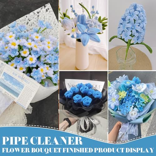 AHAMETON 620Pcs Blue Pipe Cleaners Flower Kit,Chenille Stems Craft - Image 5